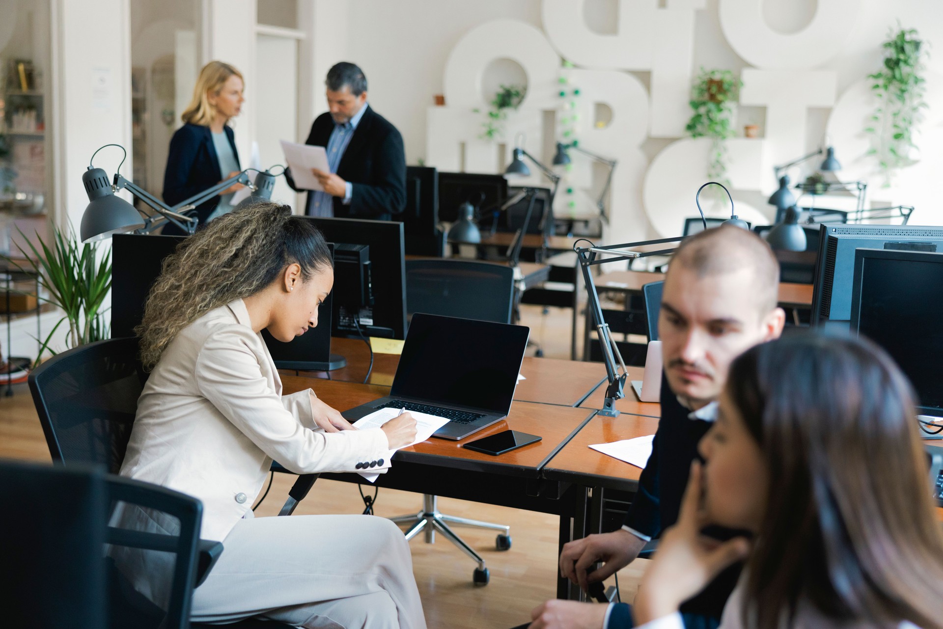 Businesswoman working in coworking office